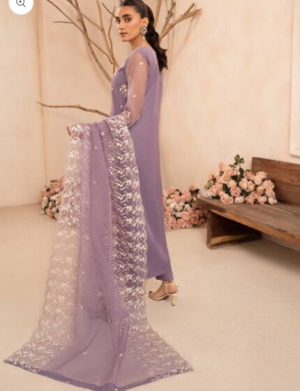Purple Luxury Embroidered Organza Suit