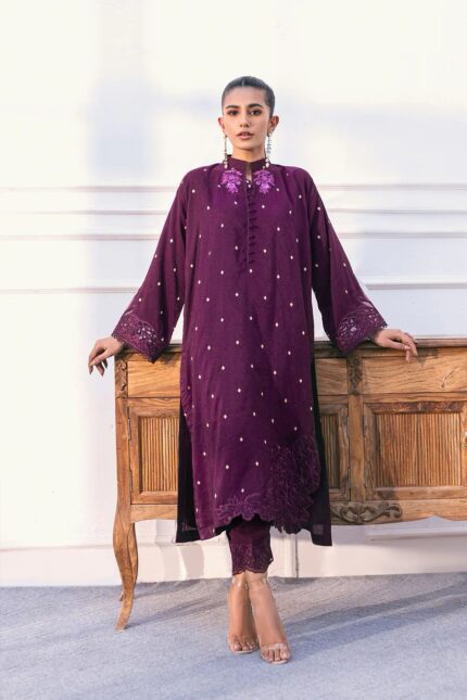 Purple 2 Pieces Full Lining Jacquard Fabrics Suit - Size Medium